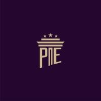 PE initial monogram logo design for lawfirm lawyers with pillar vector image