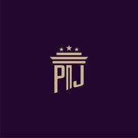 PJ initial monogram logo design for lawfirm lawyers with pillar vector image