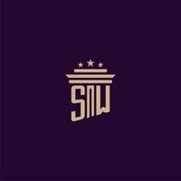 SW initial monogram logo design for lawfirm lawyers with pillar vector image