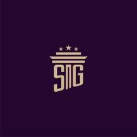 diseño de logotipo de monograma inicial sg para abogados de bufete de abogados con imagen de vector de pilar