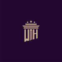 WH initial monogram logo design for lawfirm lawyers with pillar vector image