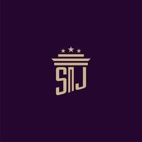 diseño de logotipo de monograma inicial sj para abogados de bufete de abogados con imagen de vector de pilar