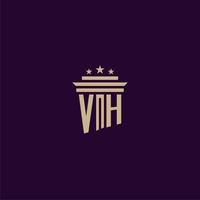 VH initial monogram logo design for lawfirm lawyers with pillar vector image