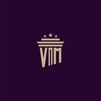 diseño de logotipo de monograma inicial vm para abogados de bufete de abogados con imagen de vector de pilar