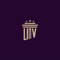 diseño de logotipo de monograma inicial uv para abogados de bufete de abogados con imagen de vector de pilar