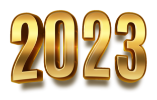 bonne année 2023 célébration veille polices de texte brillant doré png