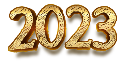feliz ano novo 2023 véspera de celebração dourada fontes de texto brilhantes png