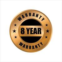 8 year warranty vector icon. color in gold, eight years warranty stamp
