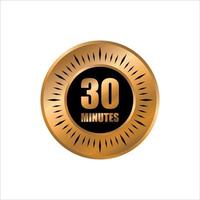 30 timer minutes symbol style isolated on white background. time gold label vector