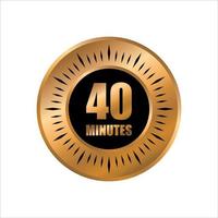 40 timer minutes symbol style isolated on white background. time gold label vector