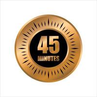 45 timer minutes symbol style isolated on white background. time gold label vector