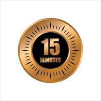 15 timer minutes symbol style isolated on white background. time gold label vector