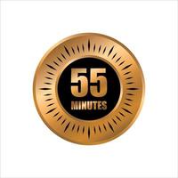 55 timer minutes symbol style isolated on white background. time gold label vector