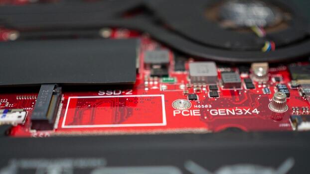 Circuit board with resistors microchips and electronic components. Computer hardware technology. Integrated communication processor. Information engineering. PCB. photo