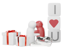 Valentinstagsgeschenk. Geburtstagsgeschenk mit Liebe ich liebe dich Brief. Fröhliches Feiergeschenk-Symbol. 3D-Rendering png