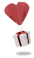 Valentijnsdag Kerstmis geschenk. verjaardag geschenk met liefde en hart papier besnoeiing ballon, gelukkig viering Cadeau icoon. 3d renderen png