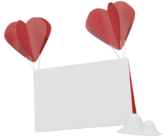 empty paper page with red balloon of heart love floating, 3d rendering illustration valentine icon png