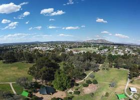 The aerial drone point of view in panoramic photography at Wodonga is a city on the Victorian side of the border with New South Wales on the southern side of the Murray River. photo