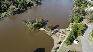 The aerial drone point of view in panoramic photography at Belvoir Park with lake abundant in Wodonga is a city on the Victorian side of the border with New South Wales. photo