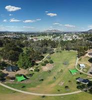 The aerial drone point of view photography Willow Park is the second largest playground in Wodonga, is a city on the Victorian side of the border with New South Wales on the southern Murray river. photo