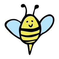 Hand drawn happy bee clipart. Cute honeybee doodle. For print, web, design, decor, logo. vector