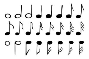 conjunto de garabatos de notas musicales. símbolo musical dibujado a mano. elementos para impresión, web, diseño, decoración, logotipo vector