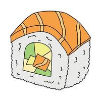 Hand drawn sushi roll clipart. Japanese traditional cuisine dishes. Asian food vector