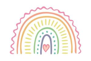 Single rainbow doodle illustration. Hand drawn clipart for card, design vector