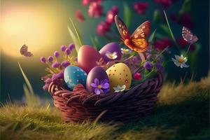 Easter, April 9, Christian Day To commemorate the resurrection of Jesus, a symbol of hope, rebirth and forgiveness, the Easter Egg Hunt decorates eggs with patterns and bright colors. photo