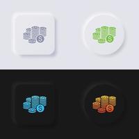 Money coins icon set, Multicolor neumorphism button soft UI Design for Web design, Application UI and more, Button, Vector. vector