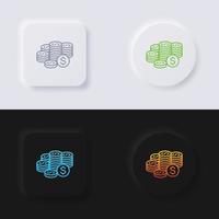 conjunto de iconos de monedas de dinero, diseño de interfaz de usuario suave de botón de neumorfismo multicolor para diseño web, interfaz de usuario de aplicación y más, botón, vector. vector