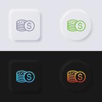 conjunto de iconos de monedas de dinero, diseño de interfaz de usuario suave de botón de neumorfismo multicolor para diseño web, interfaz de usuario de aplicación y más, botón, vector. vector
