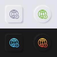 Globe icon with upload arrow symbol icon set, Multicolor neumorphism button soft UI Design for Web design, Application UI and more, Button, Vector. vector