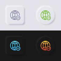 Globe icon with upload and download arrow symbol icon set, Multicolor neumorphism button soft UI Design for Web design, Application UI and more, Button, Vector. vector