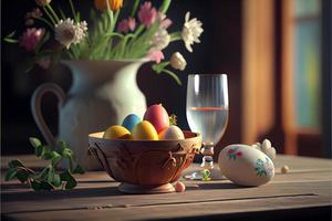 Easter, April 9, Christian Day To commemorate the resurrection of Jesus, a symbol of hope, rebirth and forgiveness, the Easter Egg Hunt decorates eggs with patterns and bright colors. photo