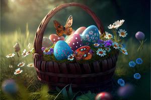 Easter, April 9, Christian Day To commemorate the resurrection of Jesus, a symbol of hope, rebirth and forgiveness, the Easter Egg Hunt decorates eggs with patterns and bright colors. photo