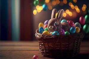 rabbit and egg Easter Day April 9 important day Christianity To commemorate the resurrection of Jesus symbol of hope rebirth and forgiveness Easter Egg Hunt decorated eggs patterns and bright colors photo