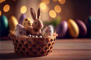 rabbit and egg Easter Day April 9 important day Christianity To commemorate the resurrection of Jesus symbol of hope rebirth and forgiveness Easter Egg Hunt decorated eggs patterns and bright colors photo