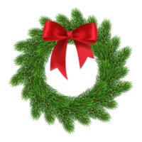 Christmas wreath with red ribbon. Isolate on transparent background. Traditional Christmas decorations. evergreen wreath with red ribbon bow isolated. PNG