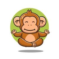 ilustración de la linda meditación del mono de dibujos animados con cara de sonrisa, diseño vectorial. vector