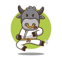 illustration of cute cartoon buffalo karate, vector design.
