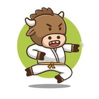 illustration of cute cartoon bull karate, vector design.