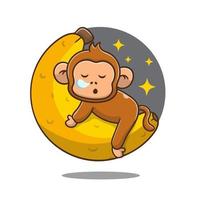 illustration of monkey sleeping on banana moon, vector design.