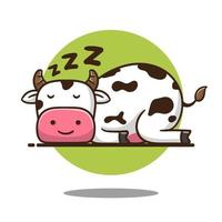 ilustración de una linda vaca de dibujos animados durmiendo, diseño vectorial, buena para pegatinas, icono vectorial. vector