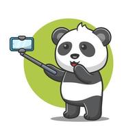 illustration of cute cartoon panda take a picture, selfie, vector design.