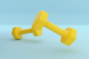 Metal and Rubber Yellow Dumbbell Pair Gym Equipment on Blue Background - 3D Illustration photo