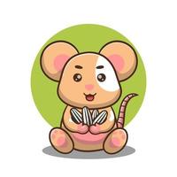 illustration of cute cartoon mouse sitting and bringing guazi, vector design.