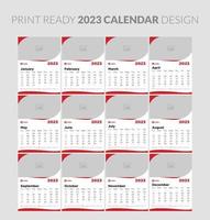 plantilla de página de ilustración editable a4, a3, conjunto de 12 meses con portada. inicio de semana el domingo. página editable vertical, ilustración de vector de calendario de pared. tarjeta corporativa simple, planificador. calendario 2023.