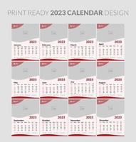 Editable illustration page template A4, A3, set of 12 months with cover. Week start on Sunday. Vertical editable page, wall calendar vector illustration. Simple corporate card, planner. 2023 calendar.