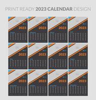 Editable illustration page template A4, A3, set of 12 months with cover. Week start on Sunday. Vertical editable page, wall calendar vector illustration. Simple corporate card, planner. 2023 calendar.